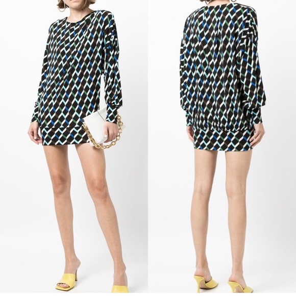 DVF Diane Von Furstenberg Reese Geometric Print Mini Dress Tunic Size Medium NWT - Picture 2 of 5